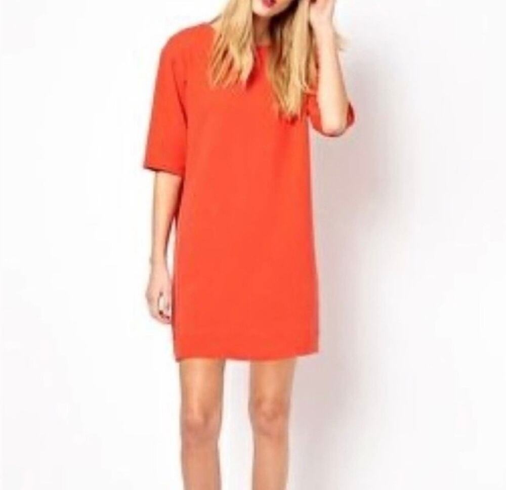 Blaque Label Shift Dress Bright Orange Medium Roll Tab Sleeves